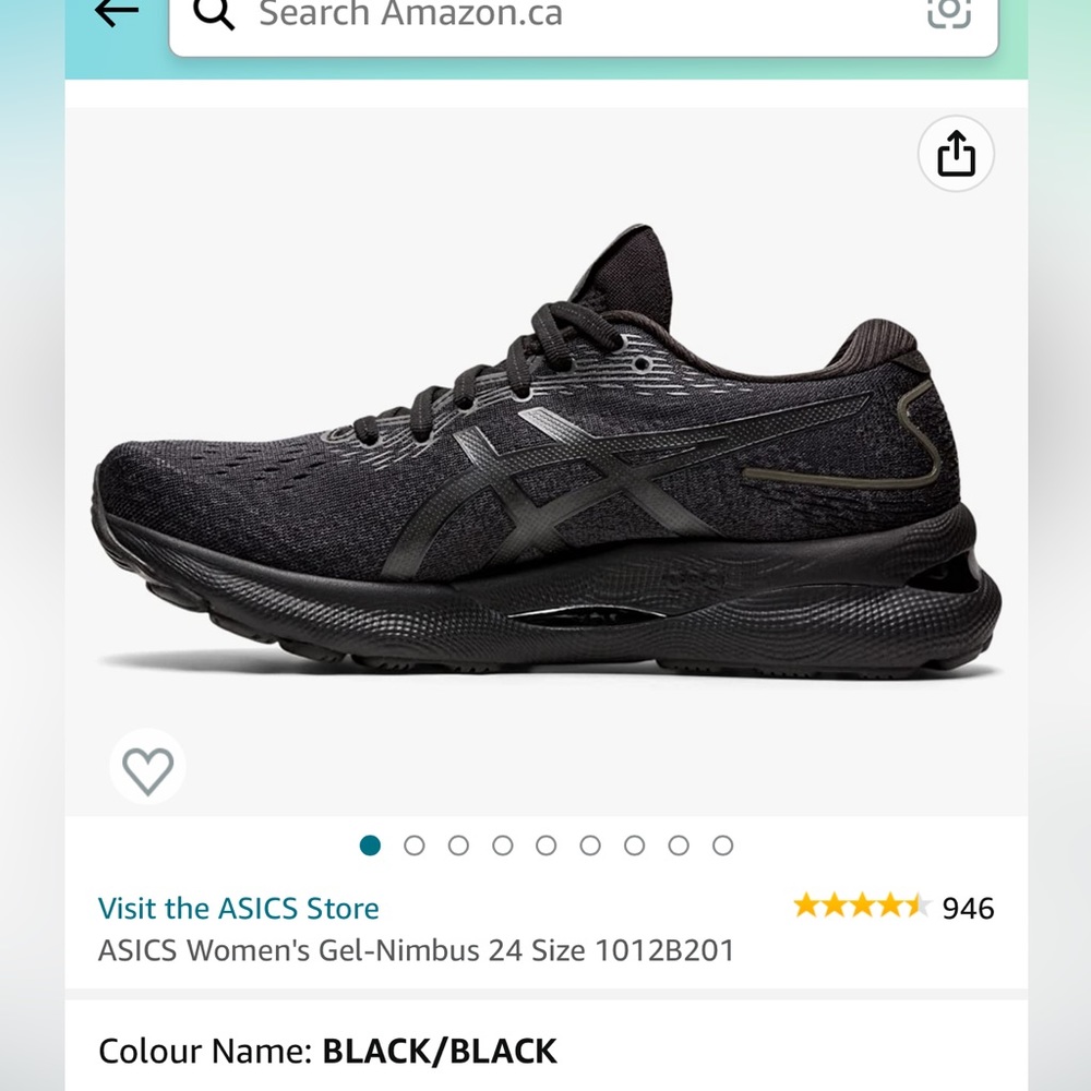 Asics Gel Nimbus 24 women’s black running shoe sz.8